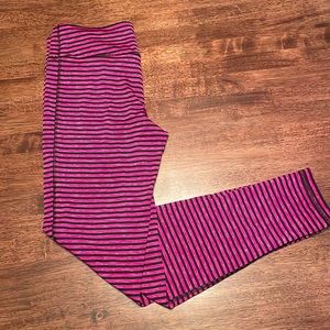 VOGO Athletica Pink and Black Striped Leggings